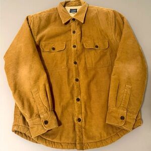 J. Crew men’s medium Sherpa lined corduroy shirt jacket in light brown.